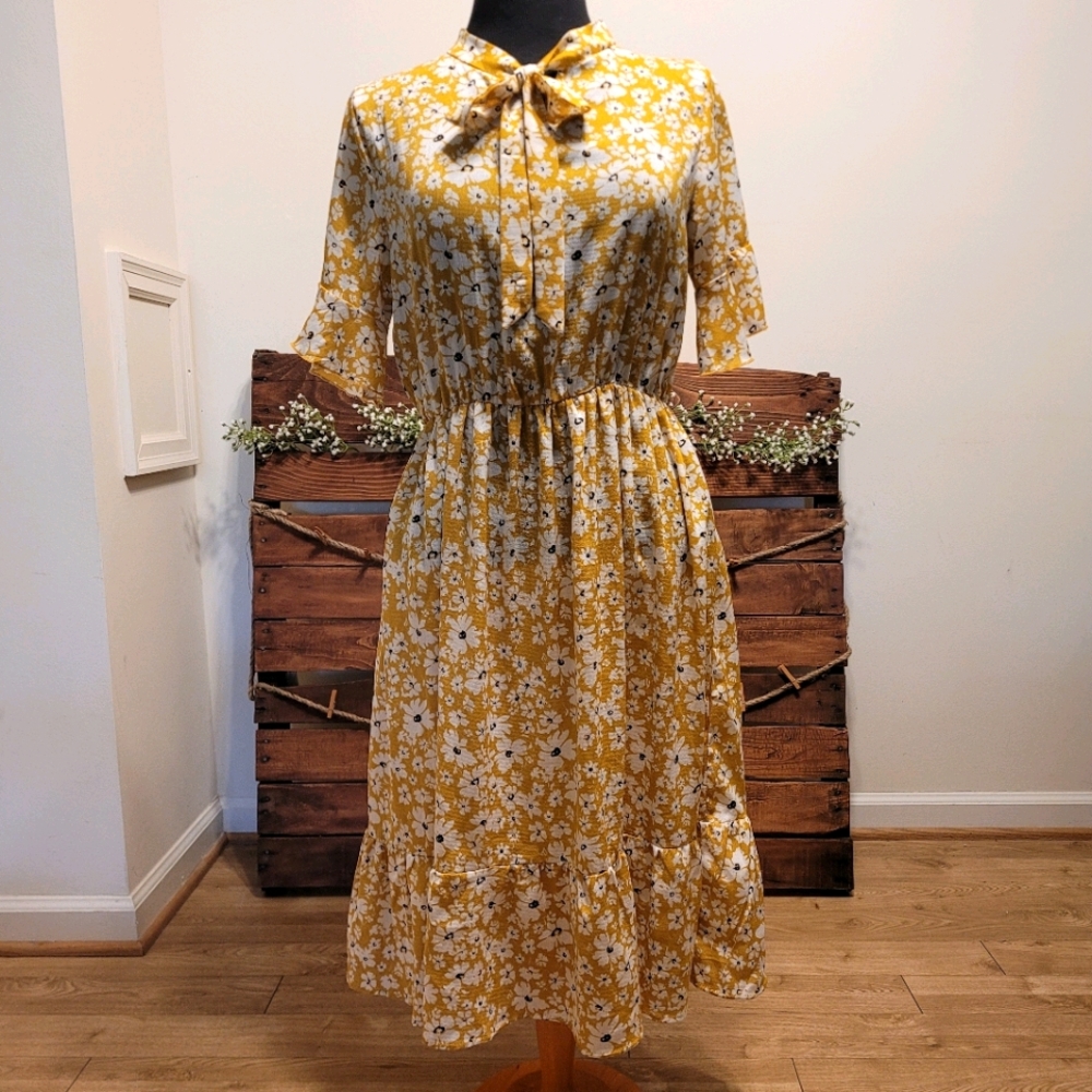 Yellow Floral Dress with Sleeve